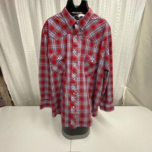 Wrangler Mens 3XL Western Shirt Red Blue Plaid Pearl Snap Long Sleeve(528-4)